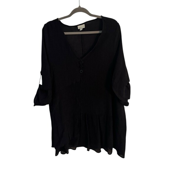 Zim & Zoe Plus Top V Neck Black 3/4 Roll Tab Sleeve Flare Hem Viscose Size 26/28 - Picture 2 of 7